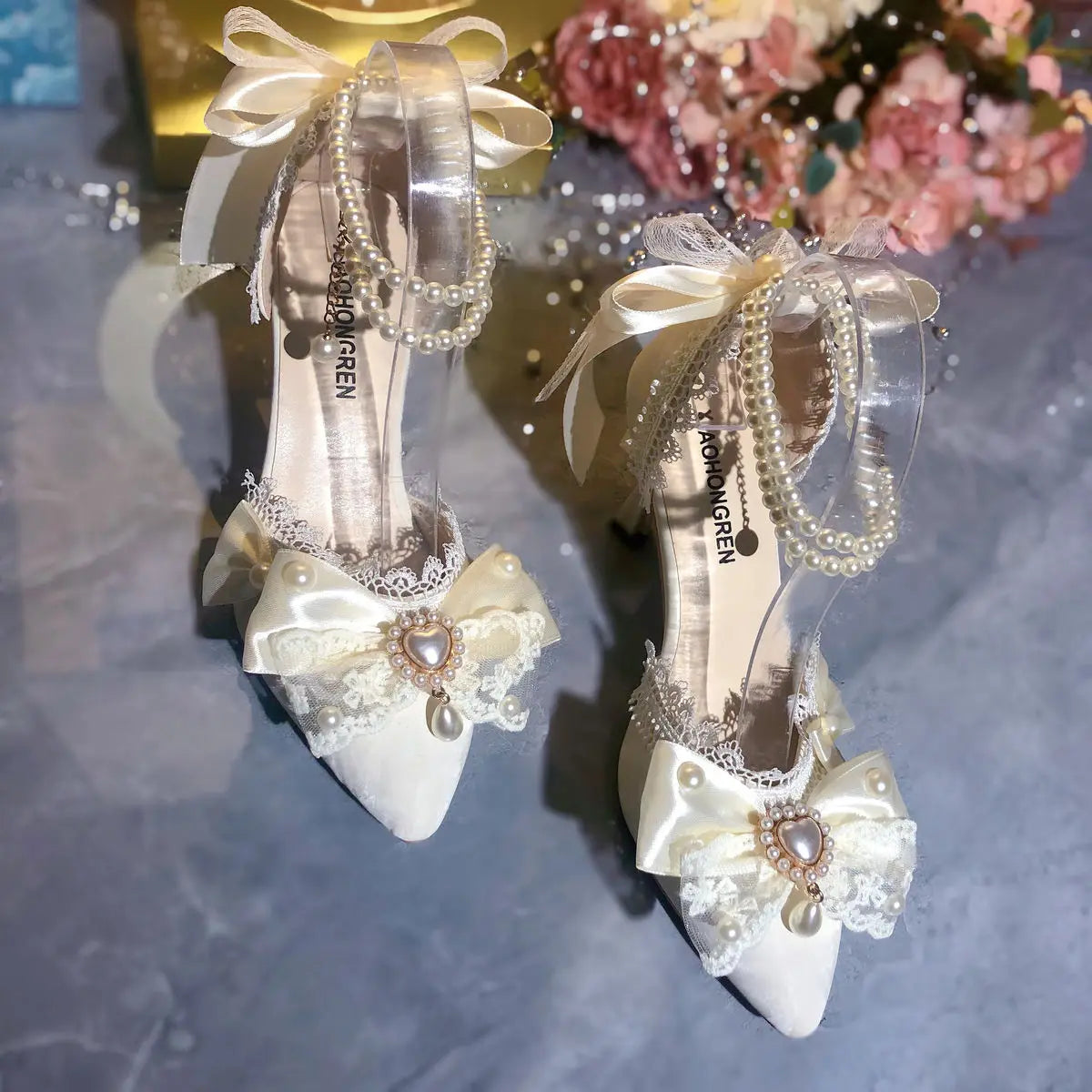 White Bridal Mary Jane Heeled Wedding Shoes